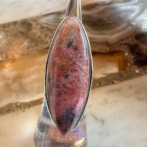 2502 Artisan Pink Rhodonite Stone and Silver Women's Ring